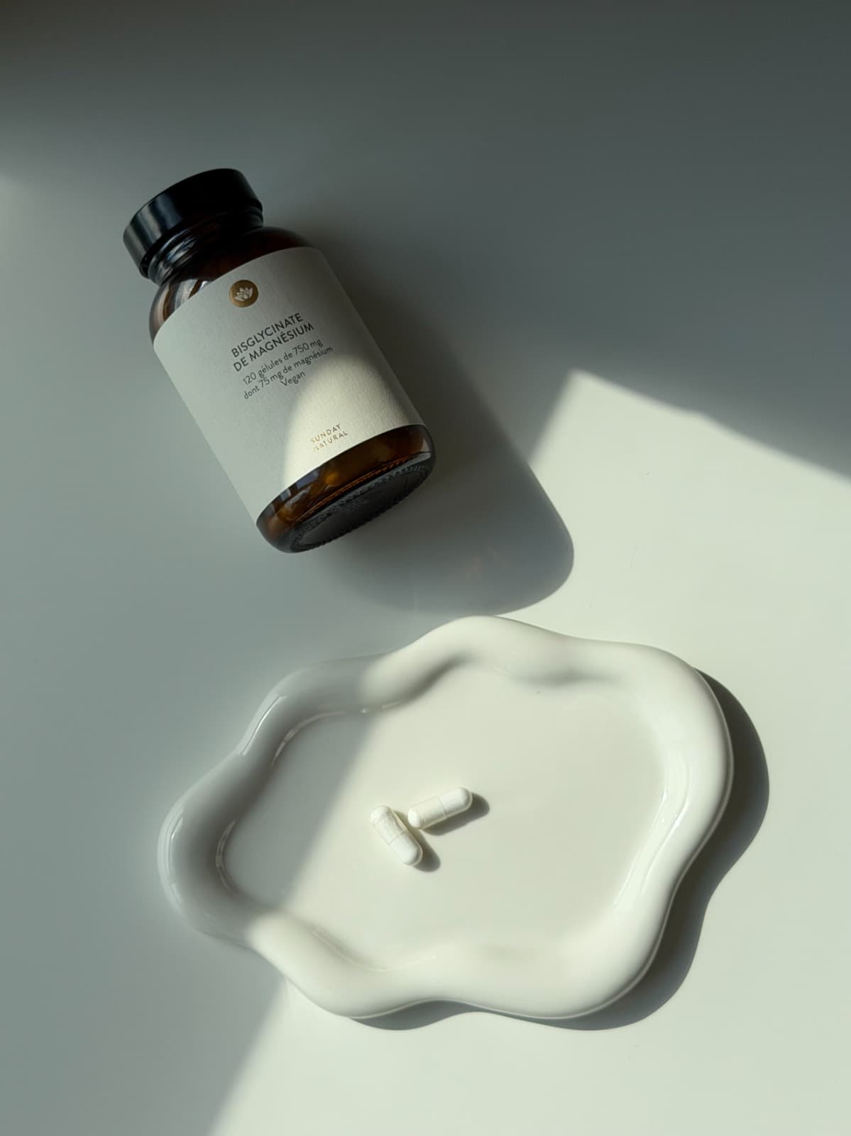 Photographie d’un complément alimentaire en lumière naturelle